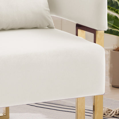 White Velvet Accent Side Chairs 2Pack,Gold Electroplated Metal Legs