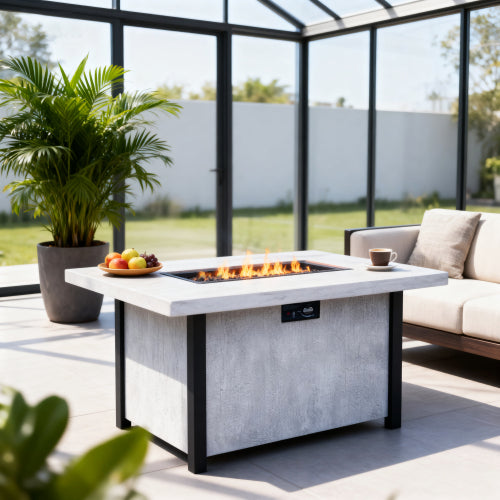 44" W x 25" H Outdoor Patio Propane Gas Fire Pit Table - 50,000 BTU High-temperature-resistant carving process for environmentally friendly materials with the effect of charcoal grain
