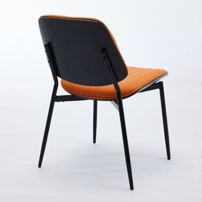 Mid-Century Modern Dining Chairs Set of 2, Orange PU Upholstered Chair with Walnut Bentwood Back & Metal Legs