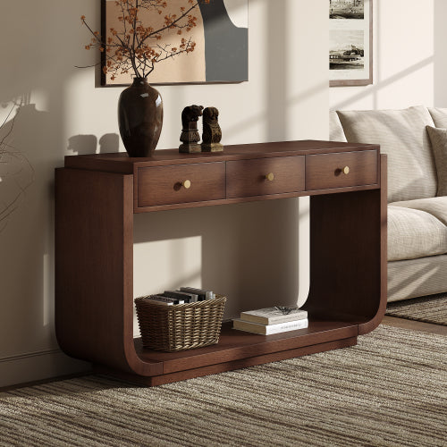 Walnut Classic Curved Leg Console Table With 3 Drawers Home Hallway Cabinet