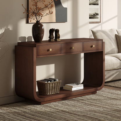 Walnut Classic Curved Leg Console Table With 3 Drawers Home Hallway Cabinet