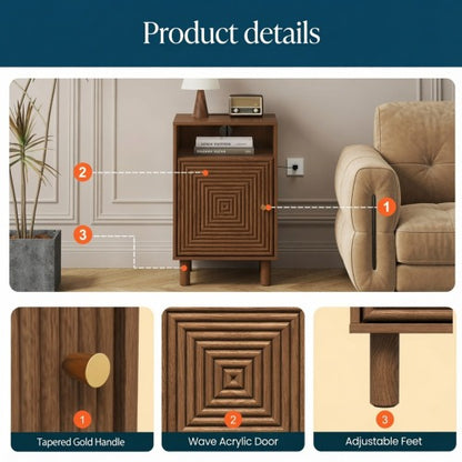 2-Pack Brown Nightstand with Charging Station & Wood Legs