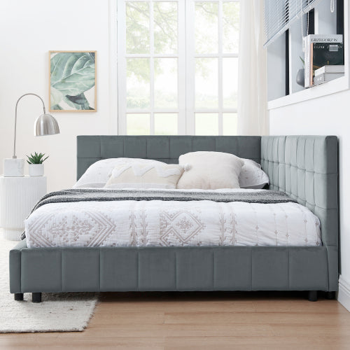 Full Size Upholstered Tufted Bed Frame, Sofa Bed Frame with Comfortable Backrest and Armrests, Full Size Bed for Bedroom, Living Room,Velvet, Grey(80.5inch *59inch *30.5inch )