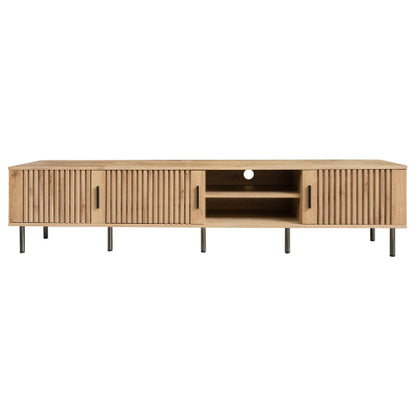 78.7 inch Natural Wood Vertical Groove TV Stand Heavy Iron Leg Entertainment Center For 85 inch TV