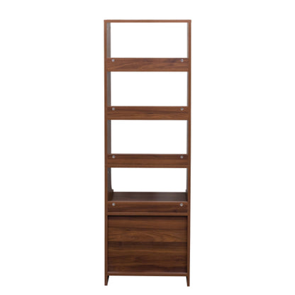Tall Nightstand with Bookshelf & 2 Drawers Space Saving Bedroom Storage