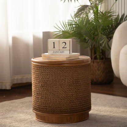 Boho Rattan Round Coffee Table Lift Top Storage Woven Accent Table No Assembly