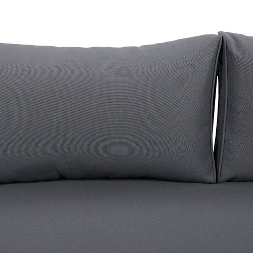 Acacia Wood Patio Furniture Set, Outdoor Grey Finish 3 Seater Daybed(with Water Resistant Thick Cushions)and Round Coffee Table, Dark Grey Cushion