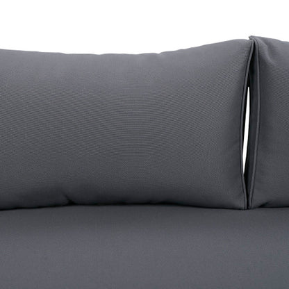 Acacia Wood Patio Furniture Set, Outdoor Grey Finish 3 Seater Daybed(with Water Resistant Thick Cushions)and Round Coffee Table, Dark Grey Cushion