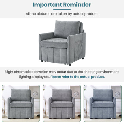 Grey 31.5 inch  Pull-Out Convertible Sofa Bed, 5-Position Backrest, Side Pockets & Storage Basket
