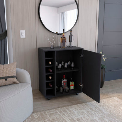 Bar Cart with Integrated Wine Storage, Spacious Cabinet and Smooth Rollers