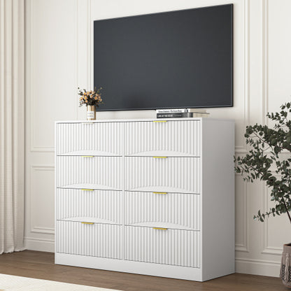 Modern 8 Drawers Dresser Chests for Bedroom,47.2" Wide Wood Chest of Drawers with Gold Metal Handle,Drawer Organizer for Bedroom,Living Room,Hallway and Entryway,White
