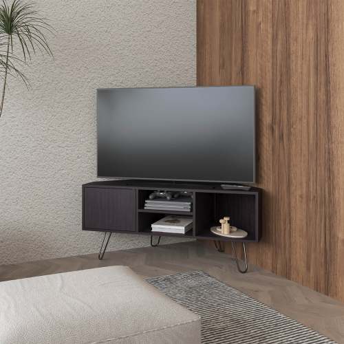 Wenge Dark Wood 45.3 Inch Single Door TV Stand with Metal Legs