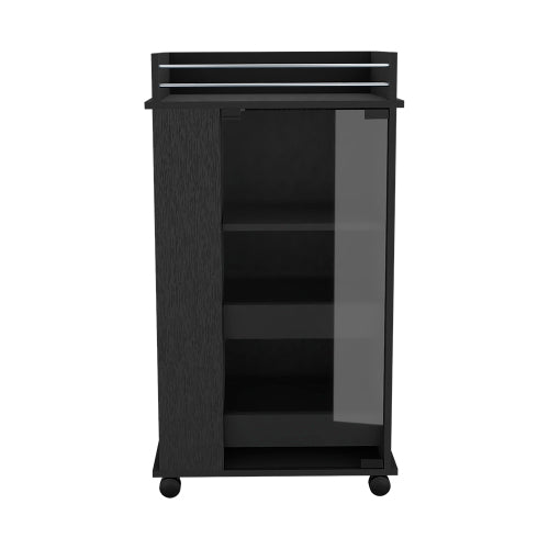 Bar Cart with Casters, Glass Door and 2-Side Shelf