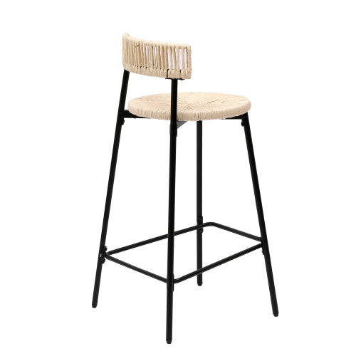 Counter Stools Set of 2 Handwoven Paper Rope Bar Stools Boho Round Dining Pub Chairs for Kitchen (Black & Creamy White)