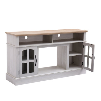 58" Fireplace TV Stand, Entertainment Center with 23" Electric Fireplace, TV Table for TVs up to 70 Inch, Media Console Cabinet with Storage and Glass Doors for Living Room