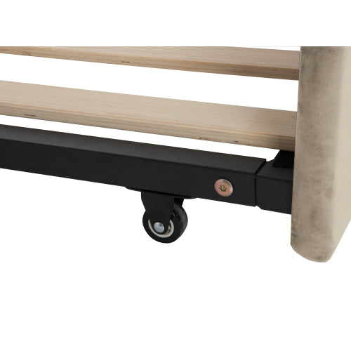 Twin Size Upholstered Daybed with Trundle and USB Charging Design, Velvet Upholstered Daybed Frame, Twin Sofa Bed for Living Room Bedroom, No Box Spring Needed,Plush velvet fabric LIGHT BEIGE 2#