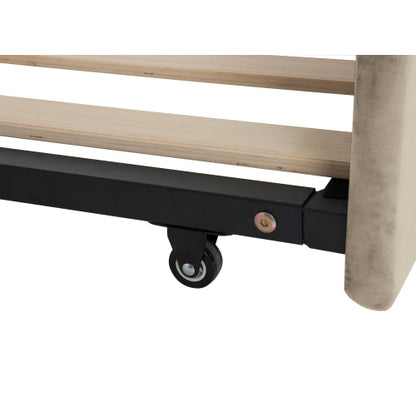 Twin Size Upholstered Daybed with Trundle and USB Charging Design, Velvet Upholstered Daybed Frame, Twin Sofa Bed for Living Room Bedroom, No Box Spring Needed,Plush velvet fabric LIGHT BEIGE 2#