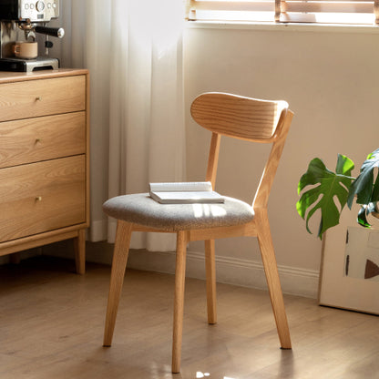 Set of 2 Natural Tone FAS Grade Oak Upholstered Dining Chairs, Removable Washable Cushion 47.5¡Á55.5¡Á78cm