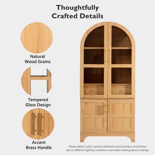 71 Inch Tall Arched Farmhouse Glass Door Kitchen Pantry Storage Cabinet