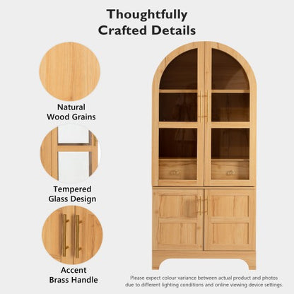 71 Inch Tall Arched Farmhouse Glass Door Kitchen Pantry Storage Cabinet