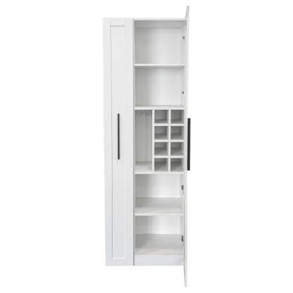 Kitchen Pantry Cabinet with Multi-Functional Pull-Out Multi-Tier Storage Shelf and Glass Doors
