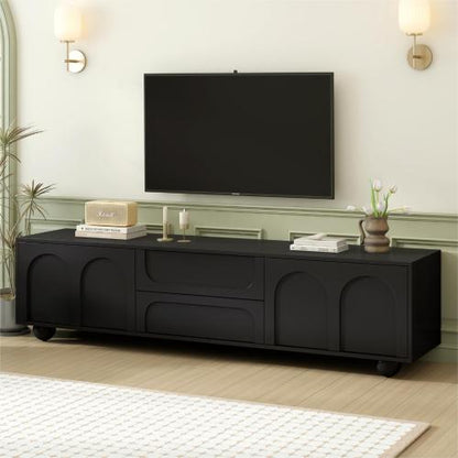 Black Arched Door TV Stand with Drawers 75 Inch Media Console