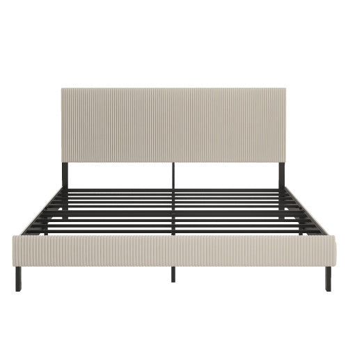 King bed frame with a bandaged headboard is stable and easy to assemble, and the style is simple and elegant,beige