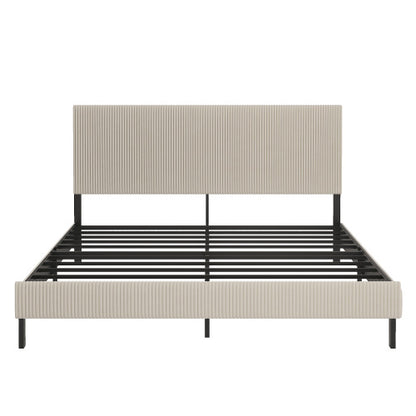 King bed frame with a bandaged headboard is stable and easy to assemble, and the style is simple and elegant,beige