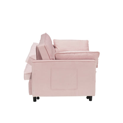 Modern 3-In-1 Convertible Velvet Pull-Out Sofa-Bed Loveseat with Pillow & Side Pockets for Living-Room Guest-Room