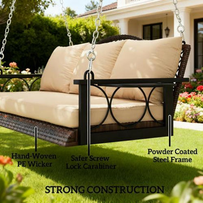 Porch Swing 3 Person Wicker Hanging Outdoor Patio Porch Swing Bench