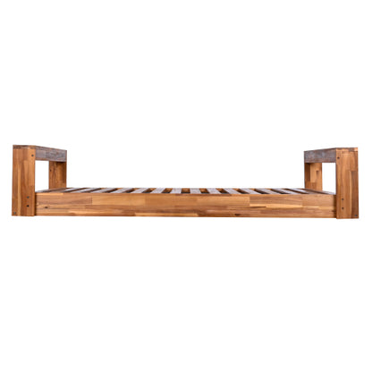 Twin Size Porch Swing Bed Seating Group, Patio Acacia Wood Swing Frame with Hemp Ropes for Garden, Backyard, Natural