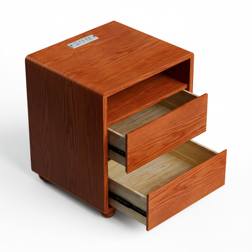 20inch Modern Nightstand with 2 Drawers And Shelves Solid Wood Night Stand with Charger Station Mid Century Bedside Table Curved Wood Side Table-Walnut