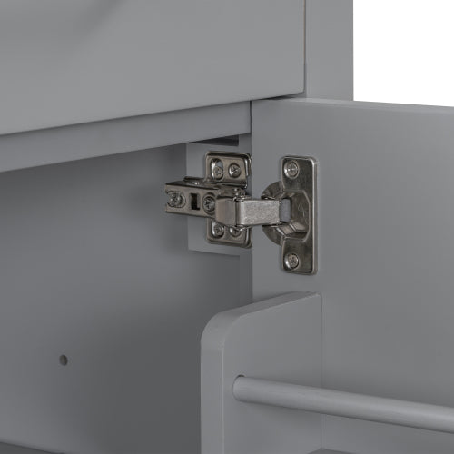 30" Bathroom Vanity with Ceramic Sink, Modern Gray Single Bathroom Cabinet with 2 Doors and a Shelf, Soft Close Doors