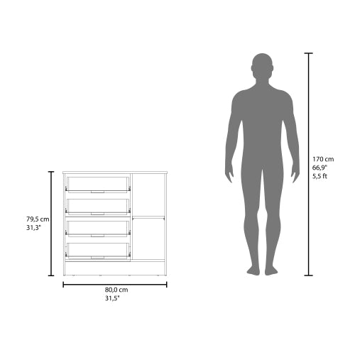 Four Drawer, One Door Dresser With Spacious Storage, Modern Bedroom Organizer, Black