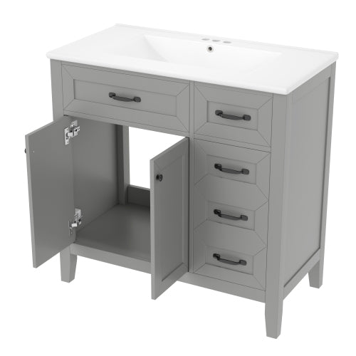 36" Bathroom Vanity with Sink Combo, Gray Bathroom Cabinet with Drawers, Solid Frame and MDF Board (Old Sku:JL000007AAE)