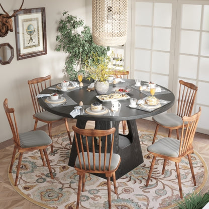 47inch Round Dining Table with Storage Base, Farmhouse Wood Kitchen Table Black