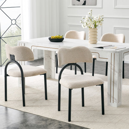 Breathable Fabric Dining Chairs with Black Metal Frames, Set of 2, Off White