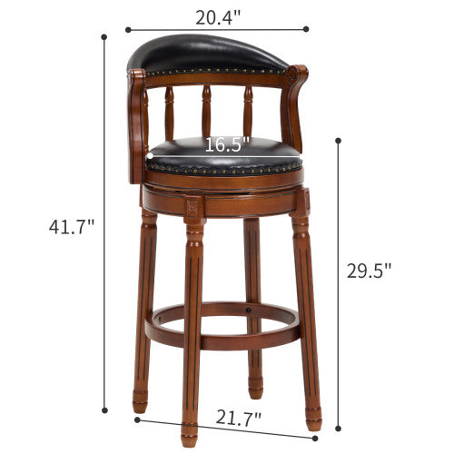Cow top Leather Wooden Bar Stools, 360 Degree Swivel Bar Chair with Backs,Bar height Couner Height Barstools  for Home Kitchen Dining Room and Bar Room(black 1pc)