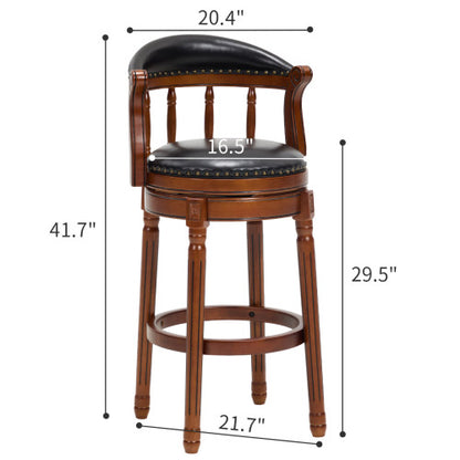 Cow top Leather Wooden Bar Stools, 360 Degree Swivel Bar Chair with Backs,Bar height Couner Height Barstools  for Home Kitchen Dining Room and Bar Room(black 1pc)