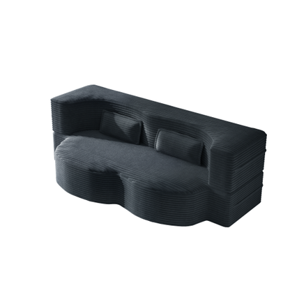 Dark Grey Twin Size Corduroy Convertible Floor Sofa Bed,2 Pillows
