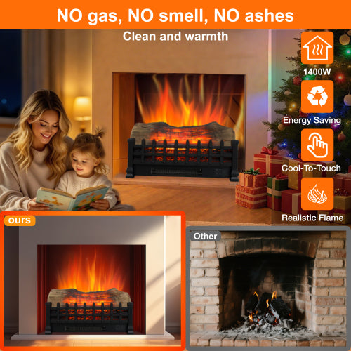 20 inch Electric Fireplace 3D Log set insert, Free Standing Fireplace Heater for Indoor