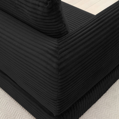 2-in-1 Folding Convertible Sofa Bed, Modern Corduroy Sleeper Couch with 2*pillows, Futon Modular Upholstered Boneless Sofa with Pull-Out Bed,Folding Floor Modular Couch for Living Room Black