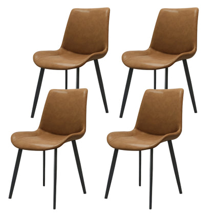Brown PU Leather Dining Chair with Metal Legs, Modern Upholstered Chair Set for Kitchen & Dining Room