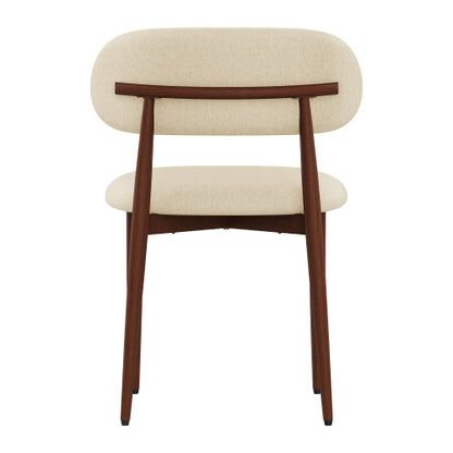 Chenille Upholstered Metal Dining Chairs, Set of 2, Cream