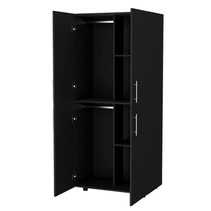 Armoire in melamine with 2 doors , 4 shelves and 2 clothes hanging bar