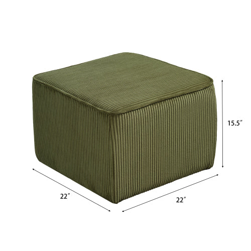Square Corduroy Ottoman with Foam Padding, Olive Green