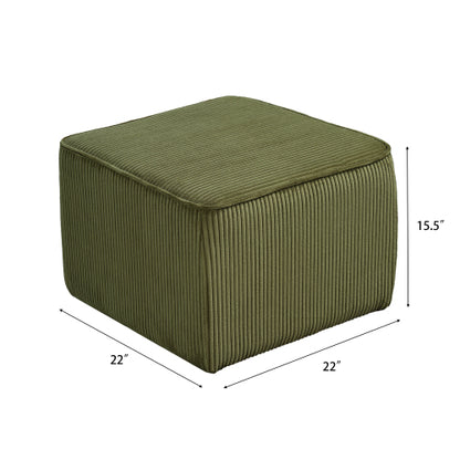Square Corduroy Ottoman with Foam Padding, Olive Green