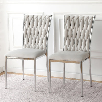 Velvet Upholstered Dining Chairs with Metal Legs, Set of 2, Light Gray