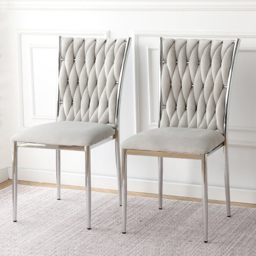 Velvet Upholstered Dining Chairs with Metal Legs, Set of 2, Light Gray
