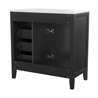 36" Bathroom Vanity with Sink Combo, Black Bathroom Cabinet with Drawers, Solid Frame and MDF Board (Old Sku:JL000007AAB)
